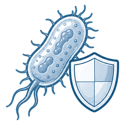 Illustration of bacteria beside a shield