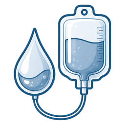 Illustration of a blood drop and a transfusion bag